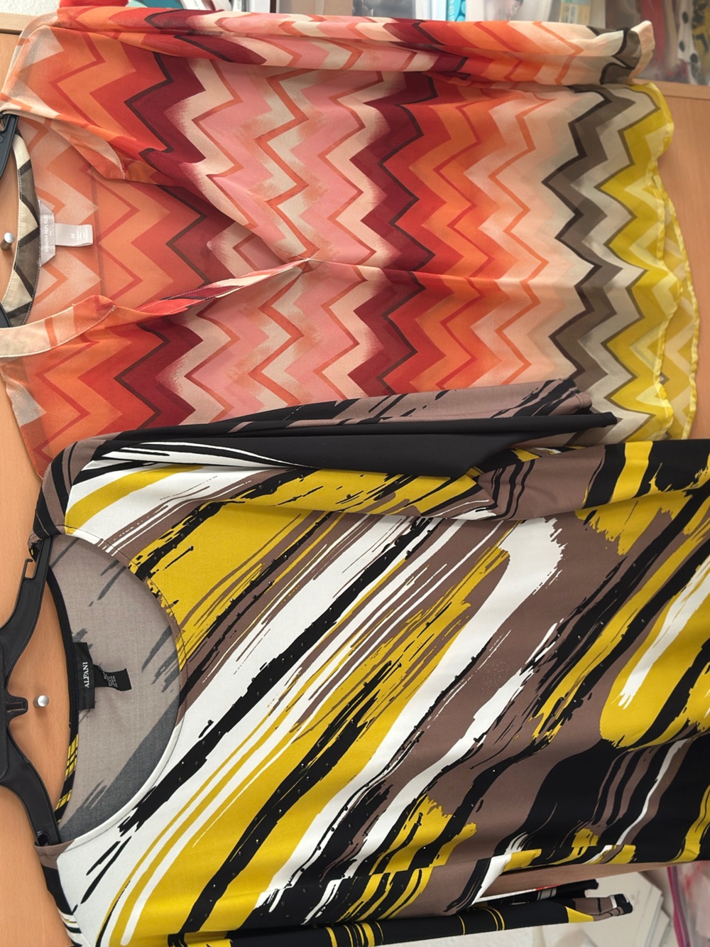 Banana Republic Orange / Alfani Yellow, Brown and Black Abstract Print Blouse